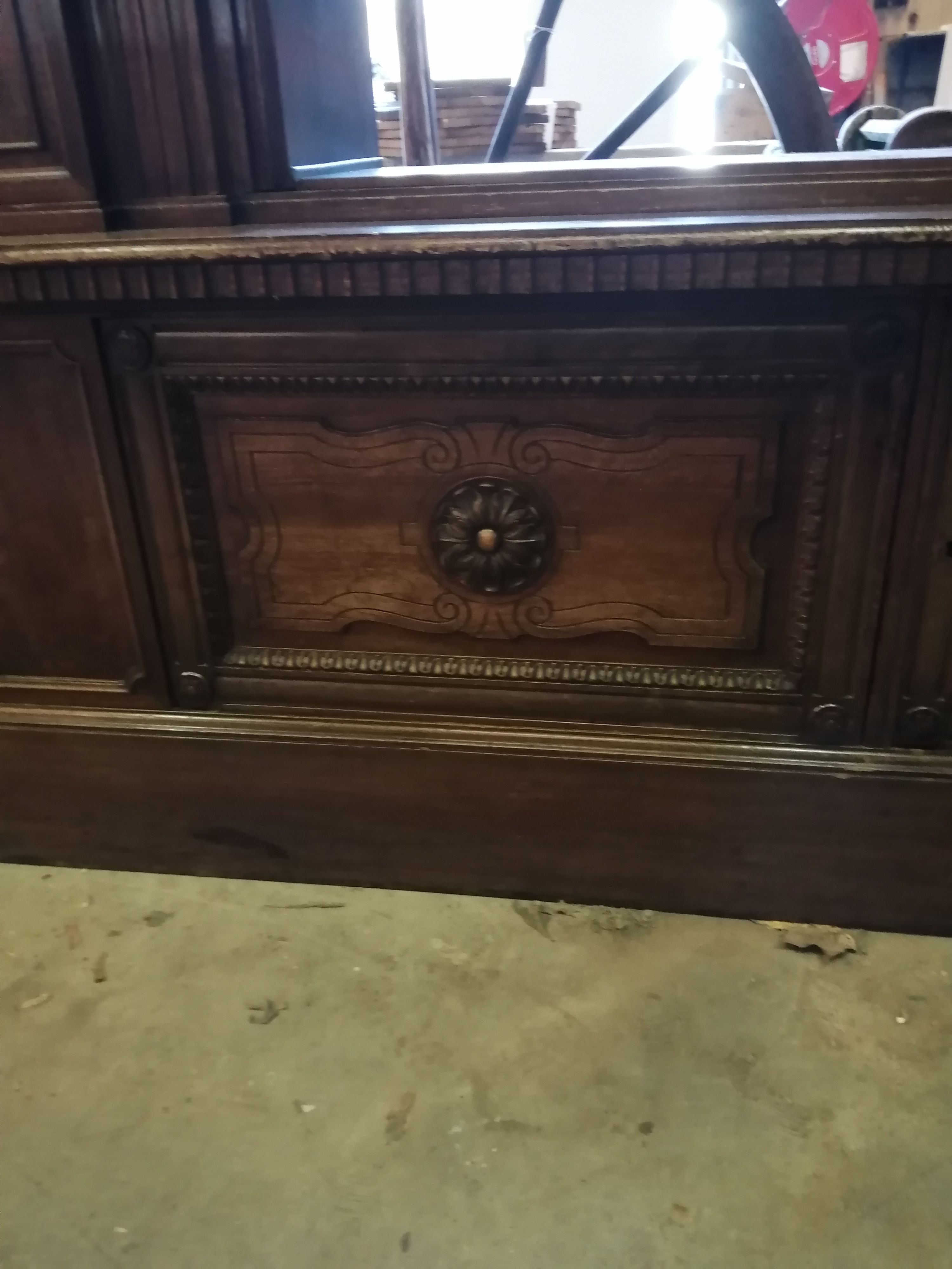 A large French 17th century style walnut bookcase / cabinet, length 360cm, depth 50cm, height 240cm